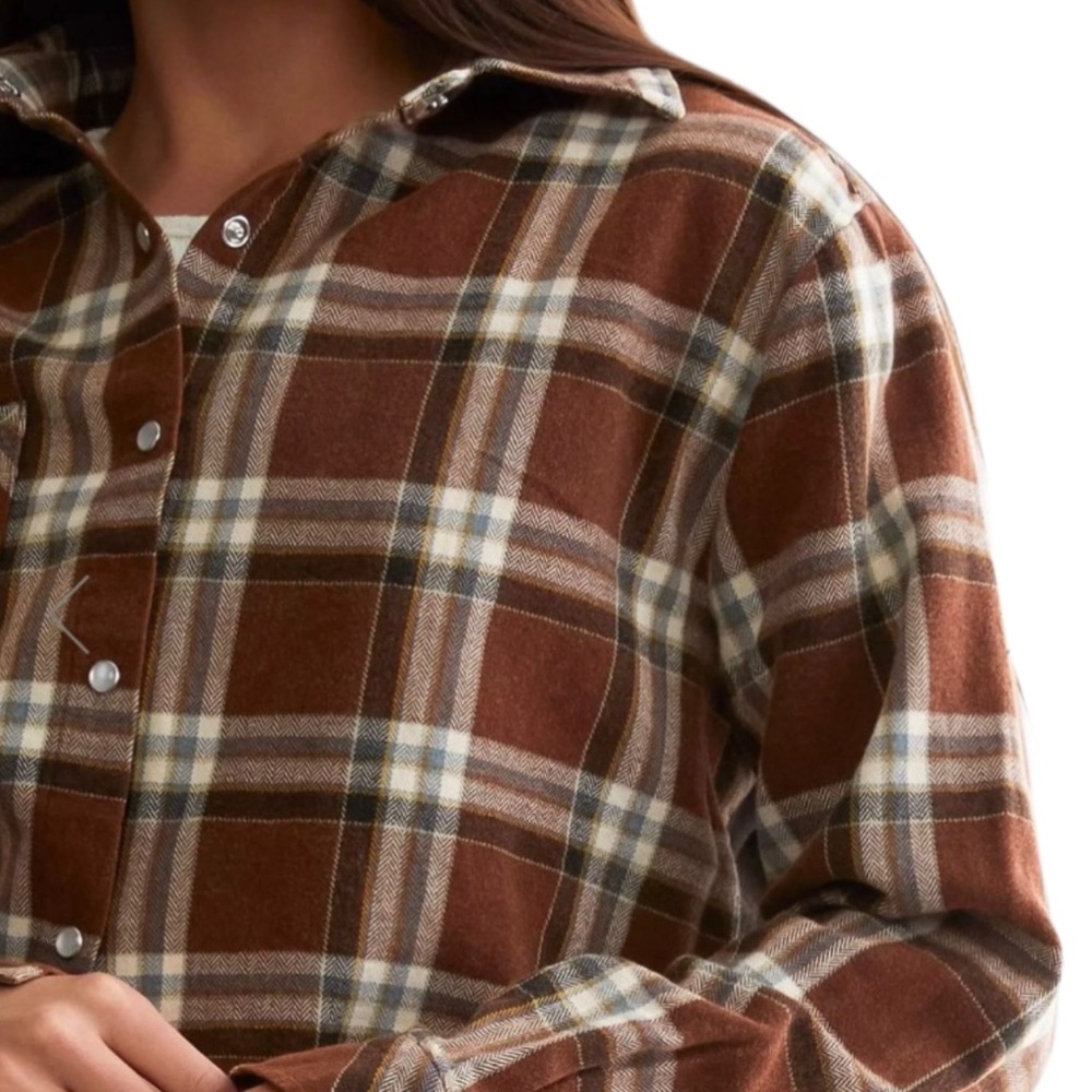 La La Land Creative Co Nashville Cropped Fringe Brown Flannel Pearl Buttons XS - Picture 11 of 13